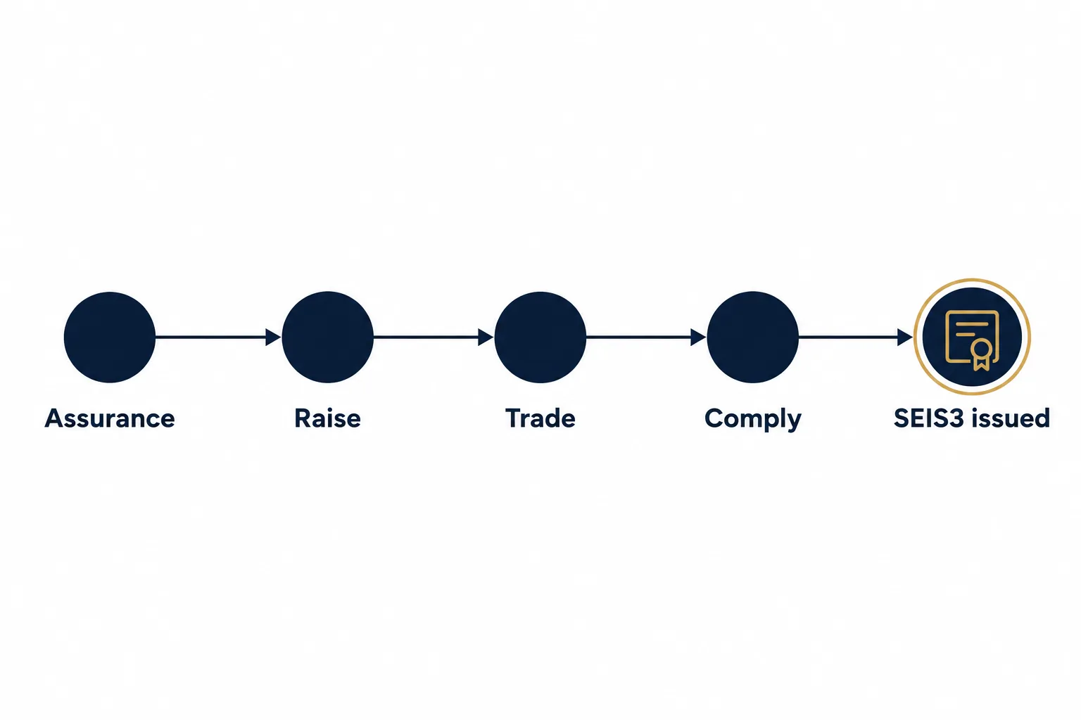 Five-step diagram of the SEIS process: advance assurance from HMRC, raising the money, trading for the qualifying period, submitting the compliance statement, and issuing SEIS3 certificates to investo